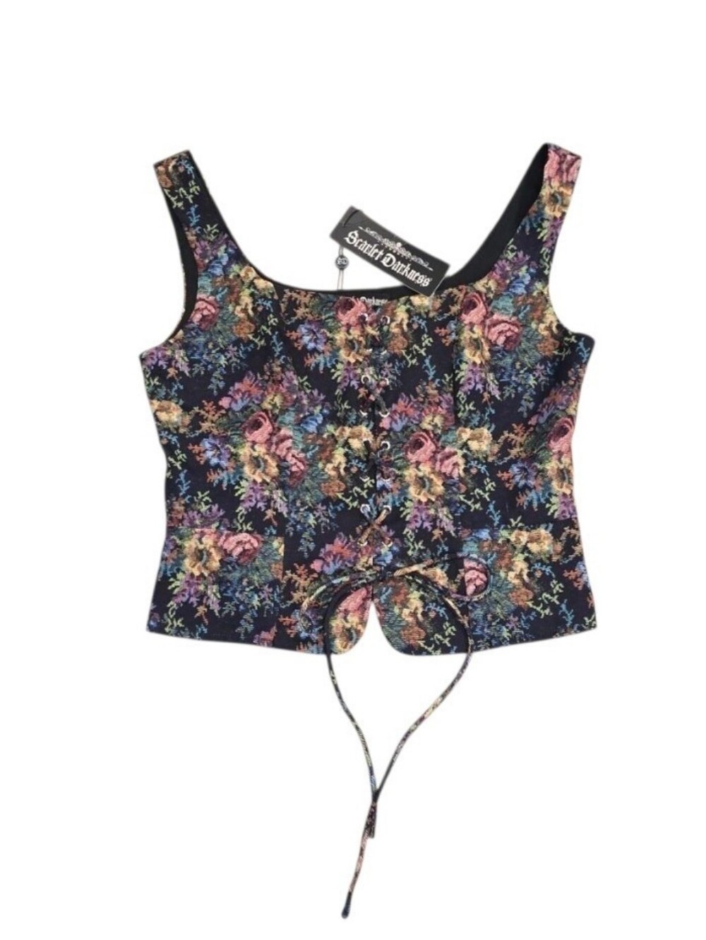 Scarlet Darkness Floral Tapestry Corset Tank Top Womens Medium Gothic Coquette